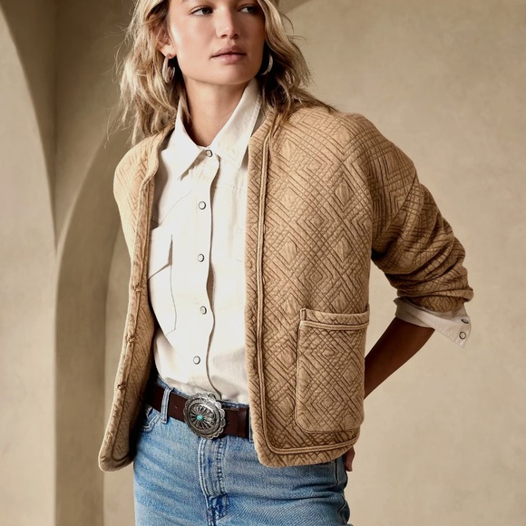 Banana Republic Quilted Cardigan New British Khaki Sz Small - Picture 1 of 12